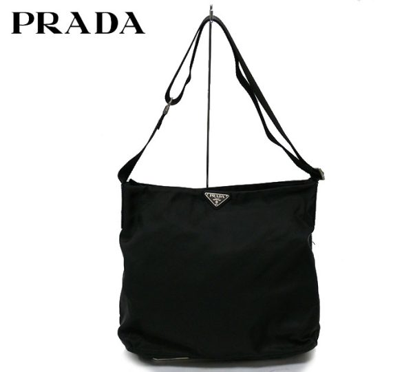 imgrc0066837951 Prada Triangle Logo Plate Nylon Crossbody Shoulder Bag Black