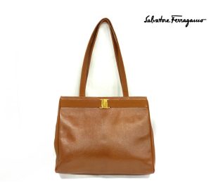 imgrc0067221548 Salvatore Ferragamo Vara Ribbon Leather Tote Shoulder Bag Brown Gold