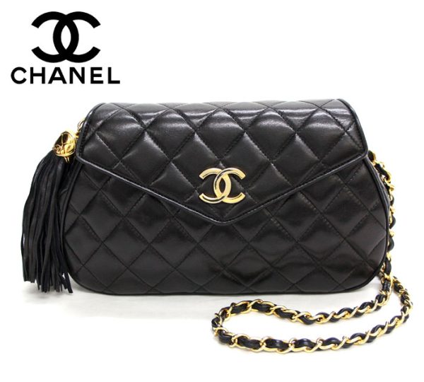 imgrc0068785101 Chanel Vintage Matelasse Tassel Charm Chain Shoulder Bag Black