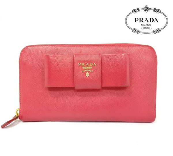 imgrc0068795507 Prada Saffiano Ribbon Flap Long Wallet Pink