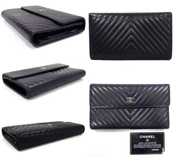 imgrc0069269226 Chanel Chevron Lambskin Trifold Long Wallet Leather Black