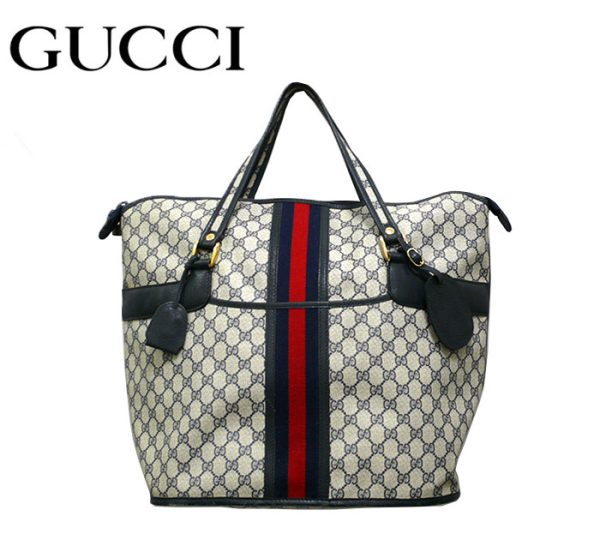 imgrc0069325708 Gucci Vintage Sherry Line PVC Tote Bag Navy