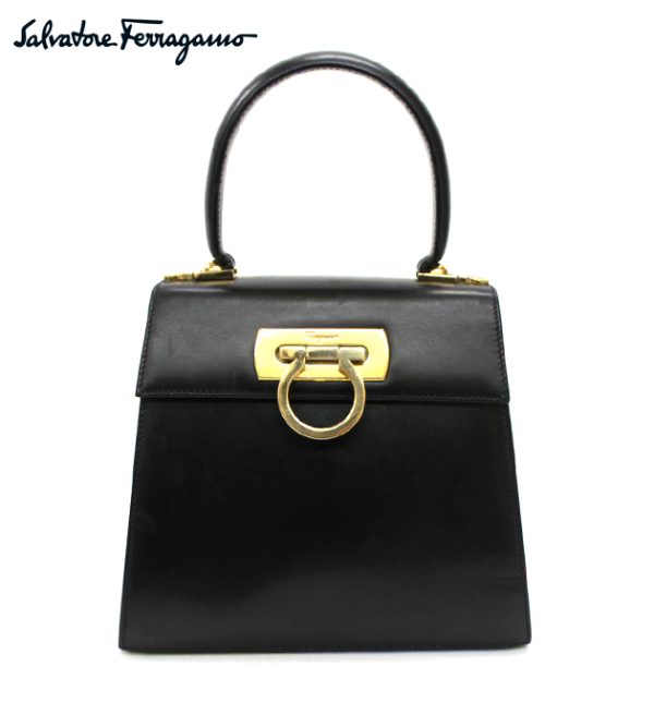 imgrc0070179234 Salvatore Ferragamo Gancini Leather Handbag Black Gold