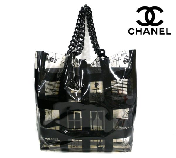 imgrc0070256232 Chanel Window Line Plastic Chain Tote Bag Clear Vinyl Black