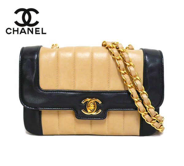 imgrc0070336679 Chanel Vintage Mademoiselle Chain Shoulder Bag Lambskin Beige Black