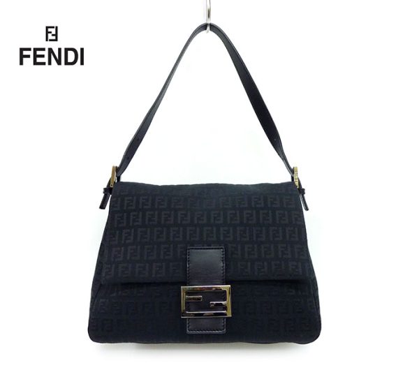 imgrc0070421545 Fendi Zucchino Pattern Mamma Bucket One Shoulder Bag Black