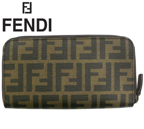 imgrc0070452983 Fendi Zucca Pattern Round Zipper Long Wallet Brown