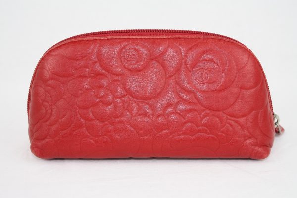 imgrc0070828978 Chanel Camellia Cosmetic Pouch Red Silver Hardware