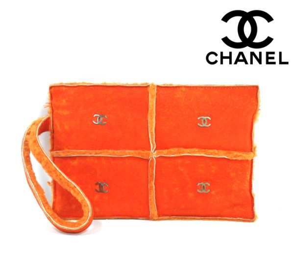 imgrc0071069503 Chanel Shearling Pouch Orange Silver Hardware Clutch