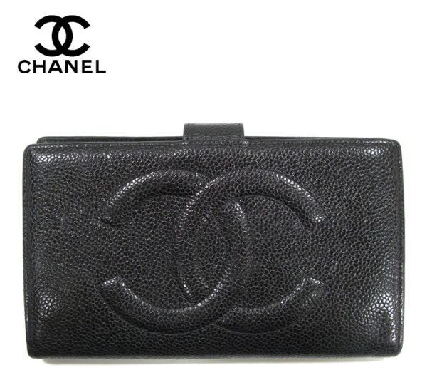 imgrc0072944009 Chanel Caviar Skin Bifold Long Wallet Leather Black