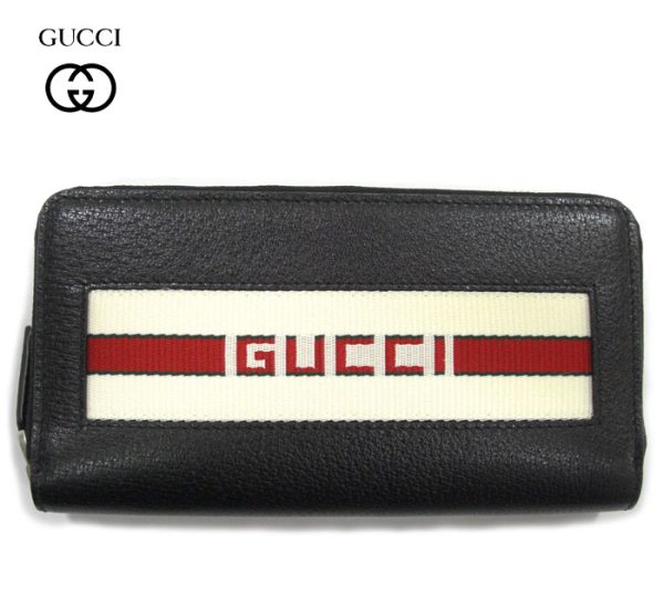 imgrc0073161807 Gucci Leather Striped Zip Around Wallet Black