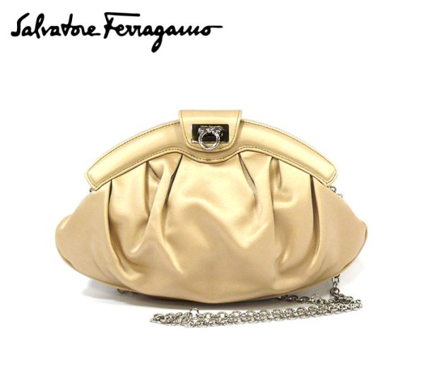 imgrc0074583897 Salvatore Ferragamo 2way Satin Clutch Bag Champagne Gold