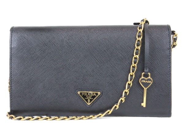 imgrc0075458298 Prada Heart Motif Chain Wallet Black Leather