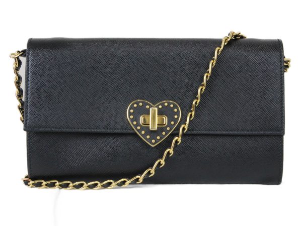 imgrc0075458299 Prada Heart Motif Chain Wallet Black Leather