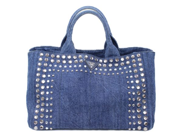 imgrc0075459927 Prada Kanapa Denim Fabric Tote Handbag