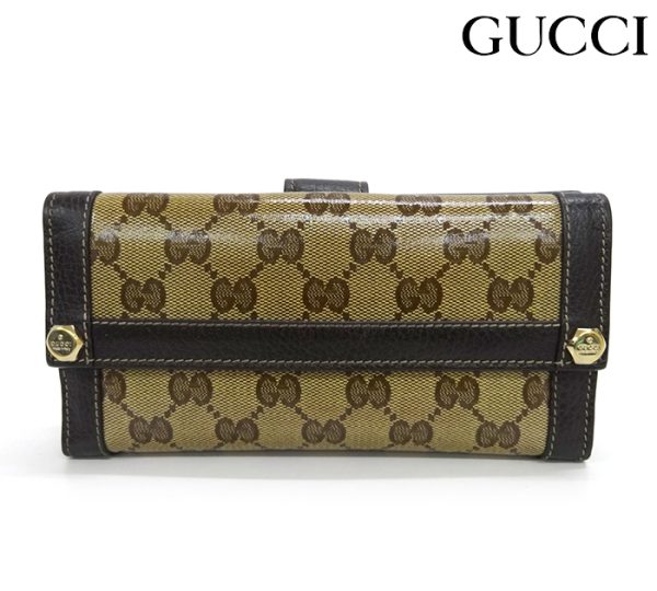 imgrc0075671382 Gucci GG Crystal Leather W Hook Long Wallet Brown