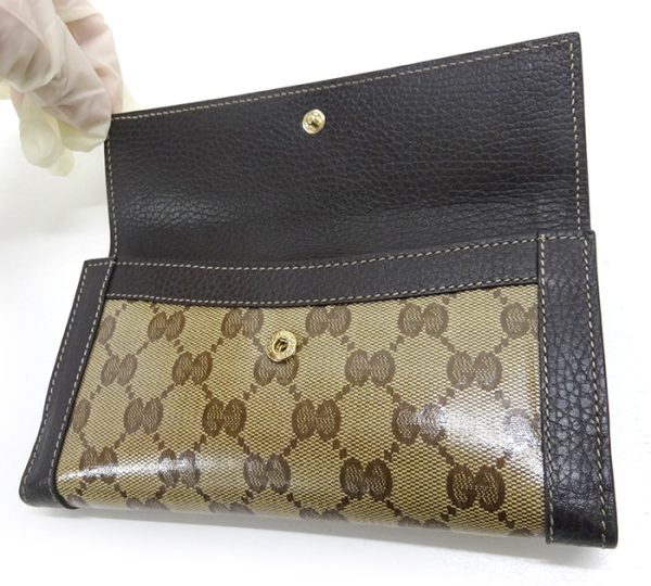 imgrc0075671386 Gucci GG Crystal Leather W Hook Long Wallet Brown