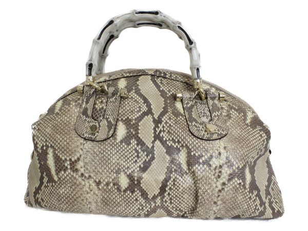 imgrc0076189077 Gucci Bamboo Python Handbag Shoulder Beige