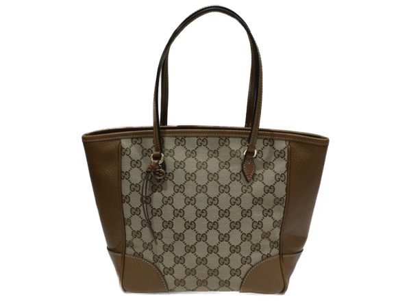 imgrc0076733214 Gucci GG Canvas Tote Leather Handbag Light Brown