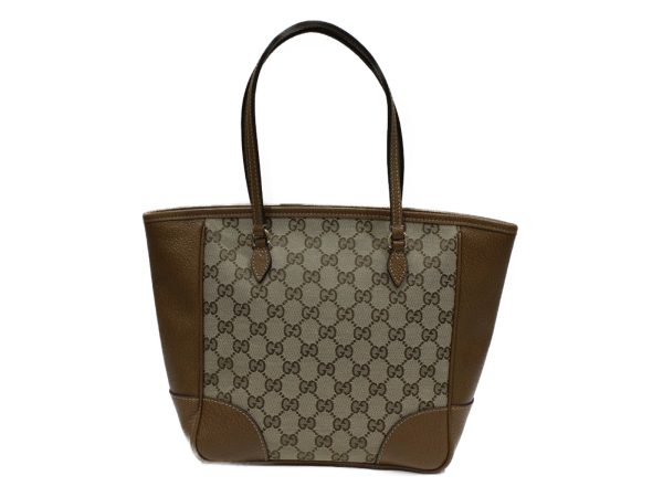 imgrc0076733215 Gucci GG Canvas Tote Leather Handbag Light Brown