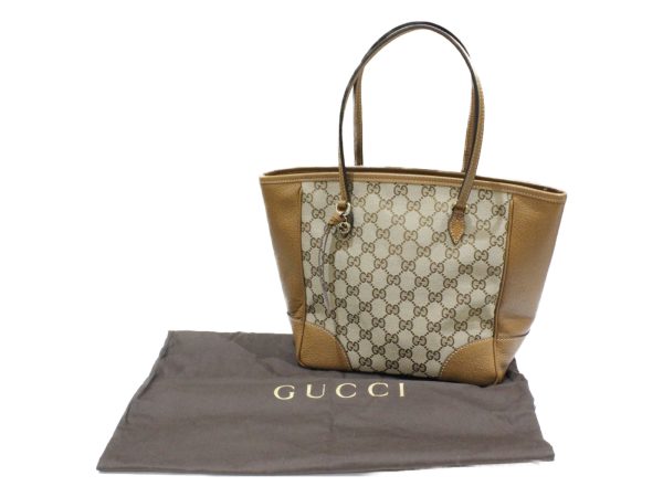 imgrc0076733231 Gucci GG Canvas Tote Leather Handbag Light Brown