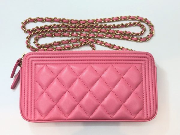 imgrc0079140377 CHANEL Lambskin Boy Chain Bag Leather Pink