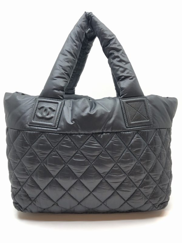 imgrc0079705901 CHANEL Coco Cocoon Tote Bag Nylon Black