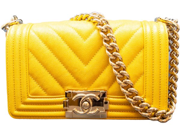 imgrc0079888243 CHANEL Mini Boy Bag Caviar Skin V Stitch Yellow