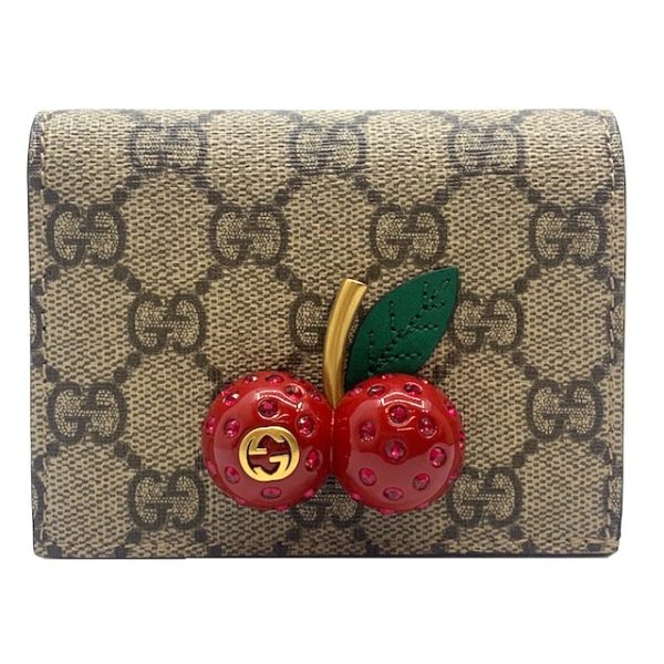 imgrc0080435249 GUCCI Cherry GG Supreme Compact Bifold Wallet Beige Red