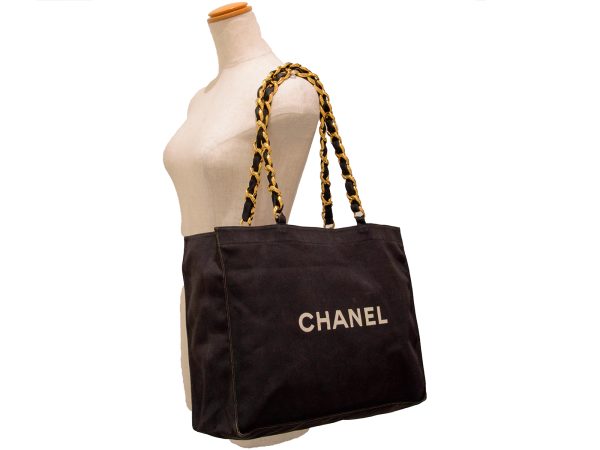 imgrc0080556828 CHANEL Chain Tote Bag Canvas Black