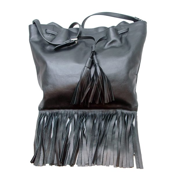 imgrc0080648088 PRADA Shoulder Bag Fringe Leather Black