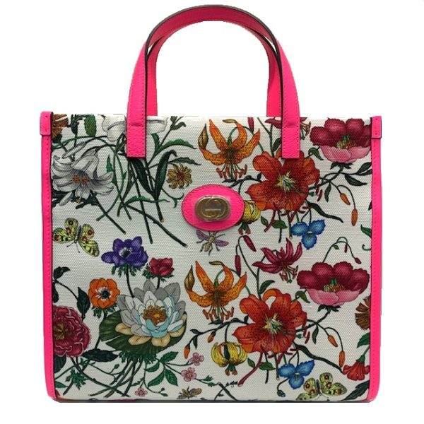 imgrc0081080242 GUCCI Flora Print 2WAY Tote Bag White Neon Pink