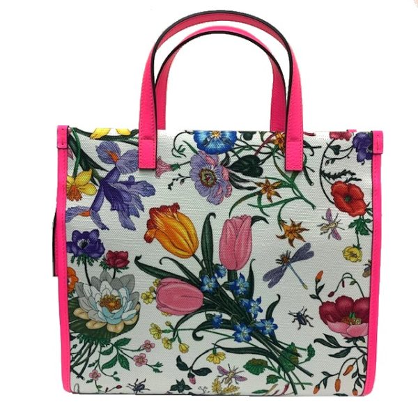 imgrc0081080243 GUCCI Flora Print 2WAY Tote Bag White Neon Pink