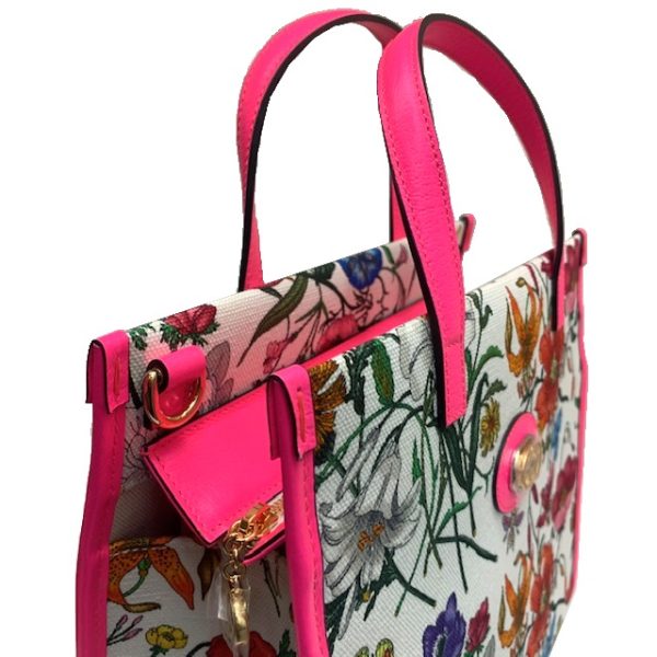 imgrc0081080244 GUCCI Flora Print 2WAY Tote Bag White Neon Pink