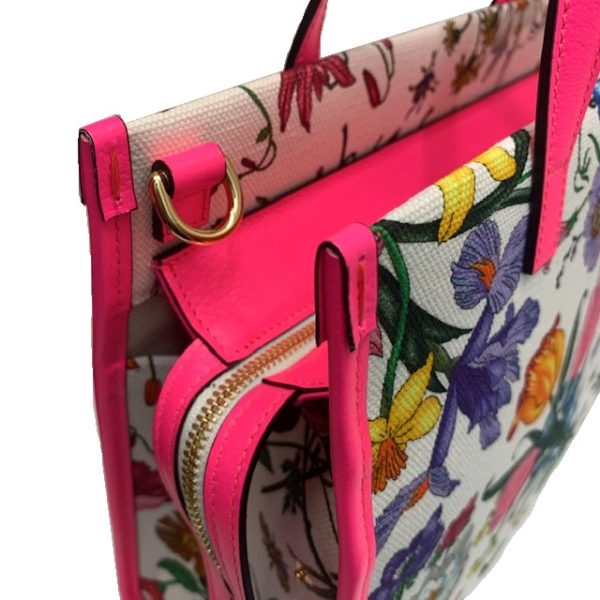 imgrc0081080247 GUCCI Flora Print 2WAY Tote Bag White Neon Pink