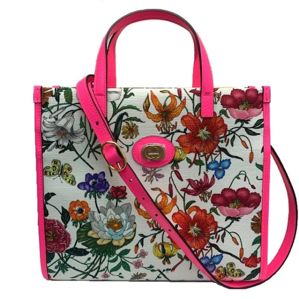 imgrc0081080252 GUCCI Flora Print 2WAY Tote Bag White Neon Pink