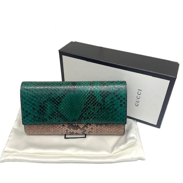 imgrc0081237153 GUCCI Boutique Line Wallet Python Leather Green Pink Purple