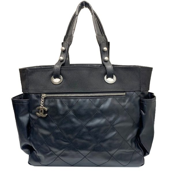 imgrc0081255919 CHANEL Paris Biarritz Tote GM Coated Canvas Black