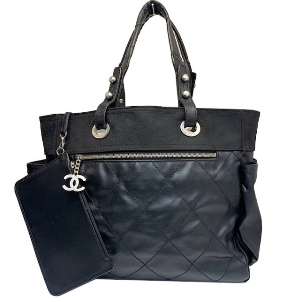 imgrc0081255931 CHANEL Paris Biarritz Tote GM Coated Canvas Black