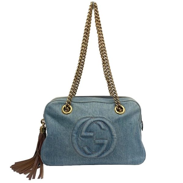 imgrc0081368882 GUCCI Soho Denim Chain Shoulder Bag Light Blue