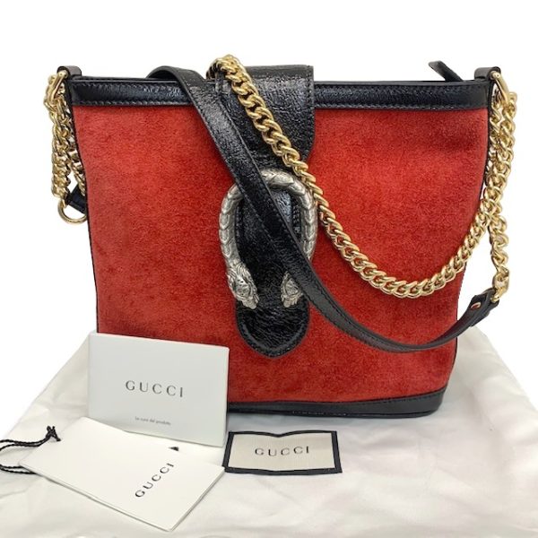 imgrc0081469283 GUCCI Dionysus Medium Bucket Bag Suede Leather Red