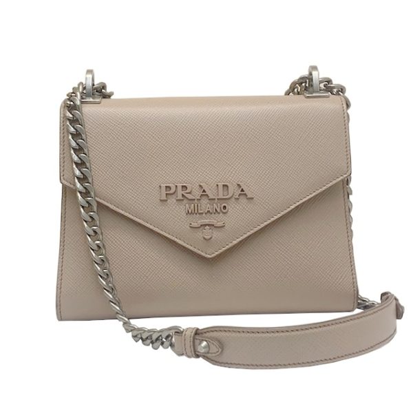 imgrc0082606967 PRADA Saffiano Chain Shoulder Bag Leather Beige