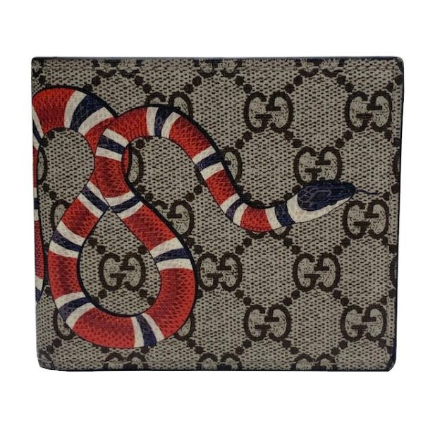 imgrc0083007376 GUCCI Snake Print Coin Wallet GG Supreme Canvas Beige