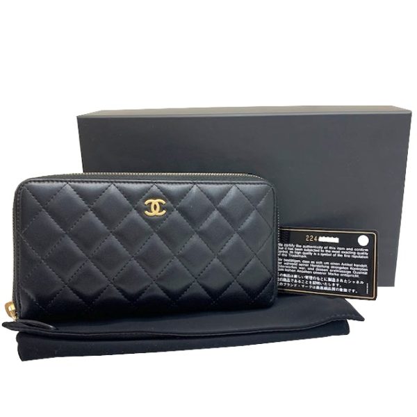 imgrc0083192926 CHANEL Round Zipper Long Wallet Lambskin Black Gold Hardware