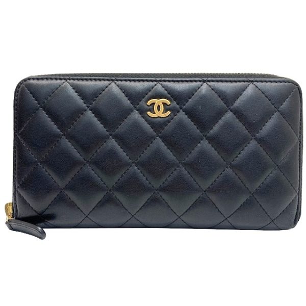 imgrc0083192927 CHANEL Round Zipper Long Wallet Lambskin Black Gold Hardware