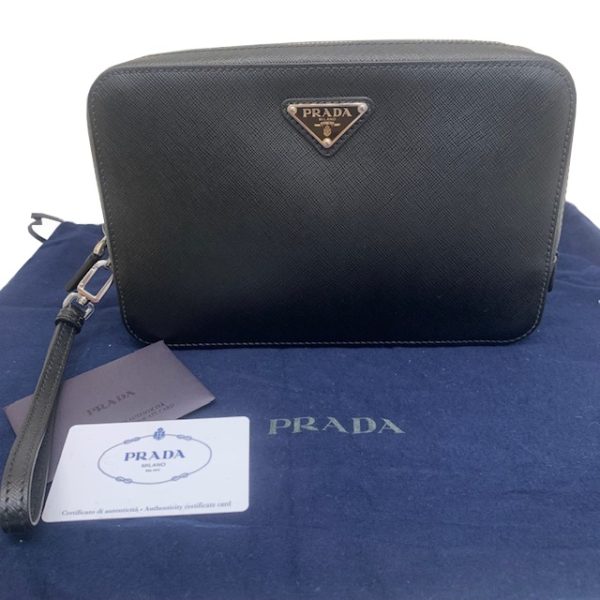 imgrc0083406943 PRADA Saffiano Clutch Bag Black