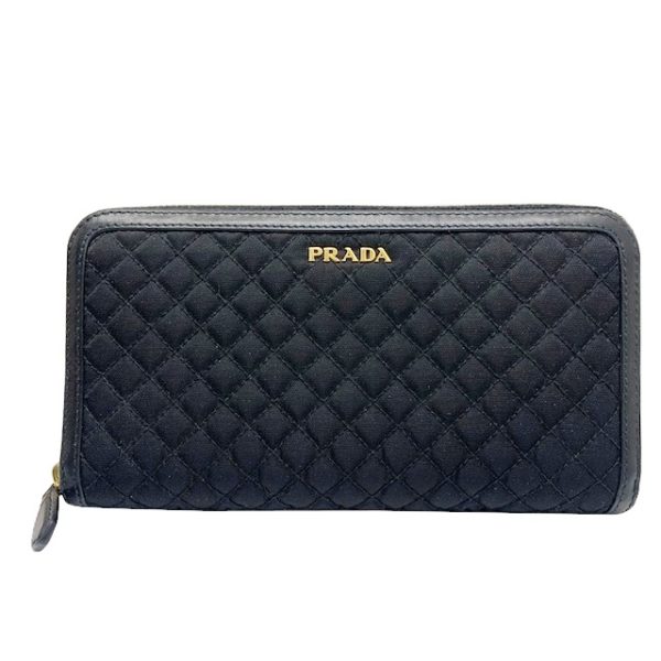 imgrc0083702909 PRADA Round Zipper Long Wallet Quilted Nylon Black