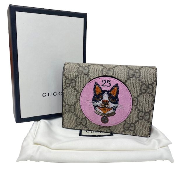 imgrc0084088229 GUCCI GG Supreme Bosco Applique Mini Wallet Beige Red