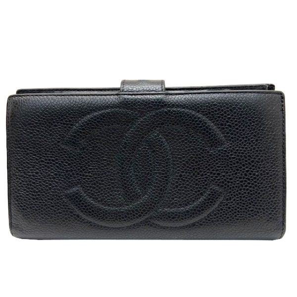 imgrc0084432180 CHANEL Caviar Skin Long Wallet COCO Logo Black Gold Hardware