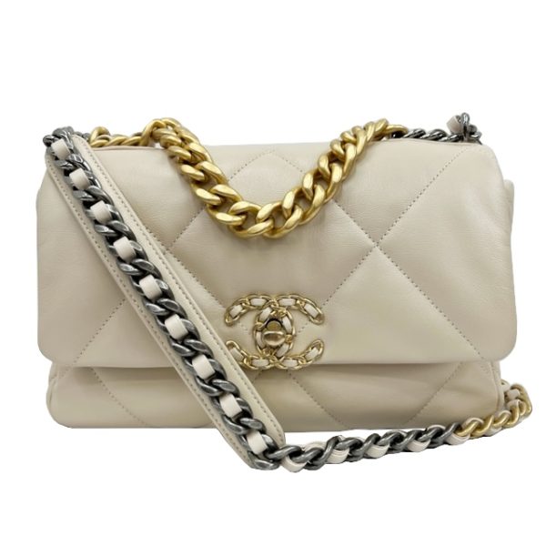 imgrc0084677989 CHANEL 19 Large Handbag Lambskin Beige Gold Hardware